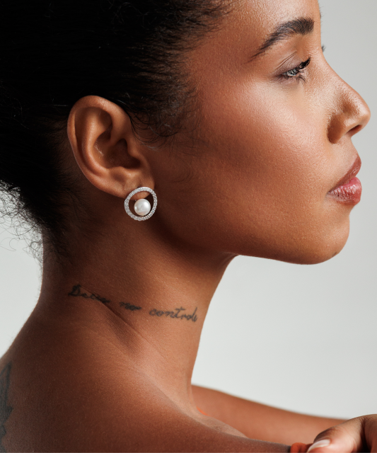 Sterling silver earrings with pearls and zircons