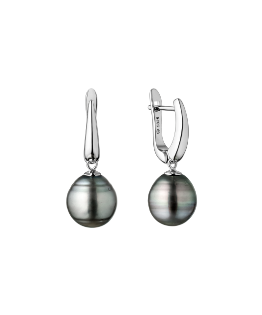 Silver earrings with Tahitian pearls
