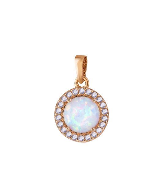 Gold pendant with zircons and opal