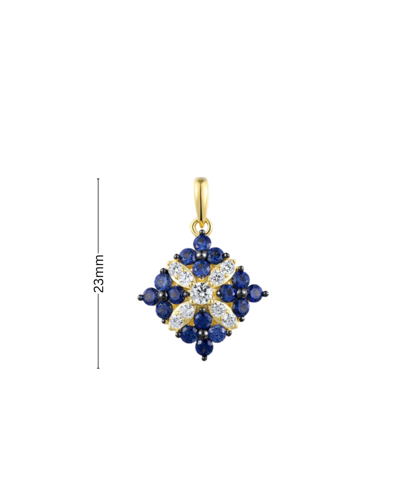 Gold-plated Silver pendant with nano sapphires and zircons