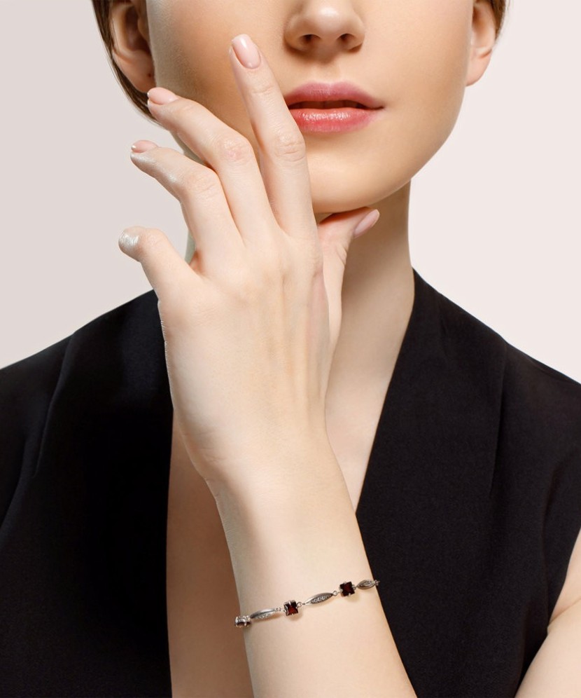 Sidabrinė apyrankė su granatais ir cirkoniais - Sidabrinės apyrankės - Goldinga