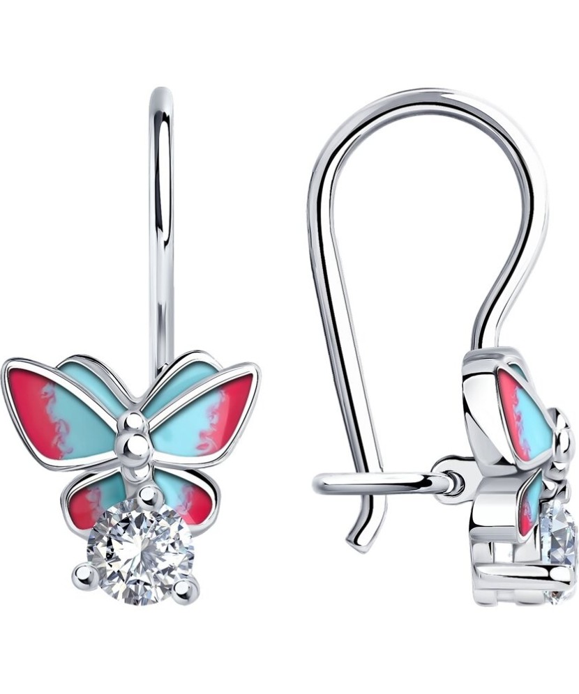 Sterling silver earrings with enamel and zircons "Butterflies"