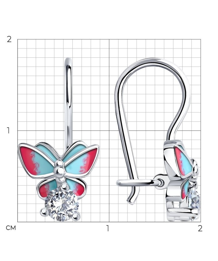 Sterling silver earrings with enamel and zircons "Butterflies"