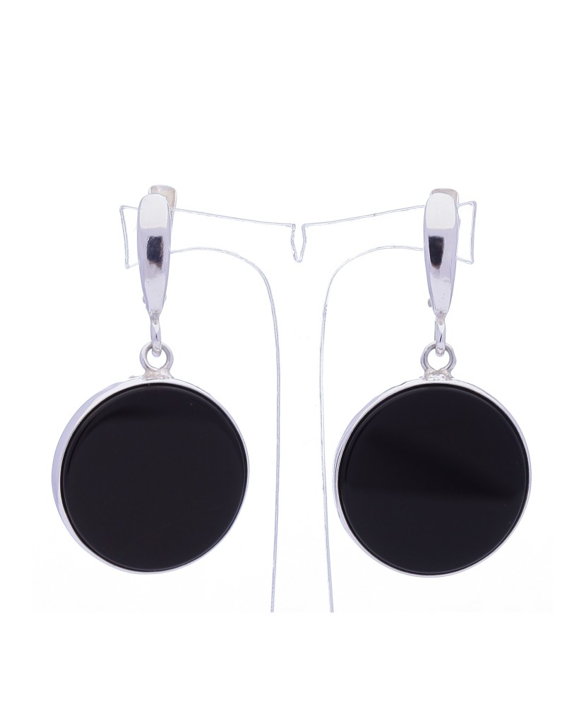 Sterling silver earrings with onyx 25mm