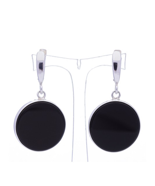 Sterling silver earrings with onyx 25mm