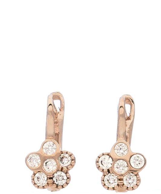 Gold children's earrings with zircons "flowers"