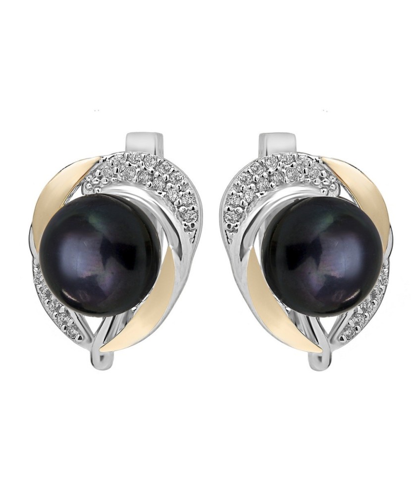 Gold plated sterling silver earrings with pearl and zircons 