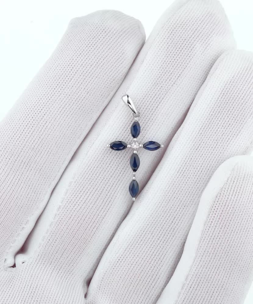 White gold pendant with diamonds and sapphires "Cross"