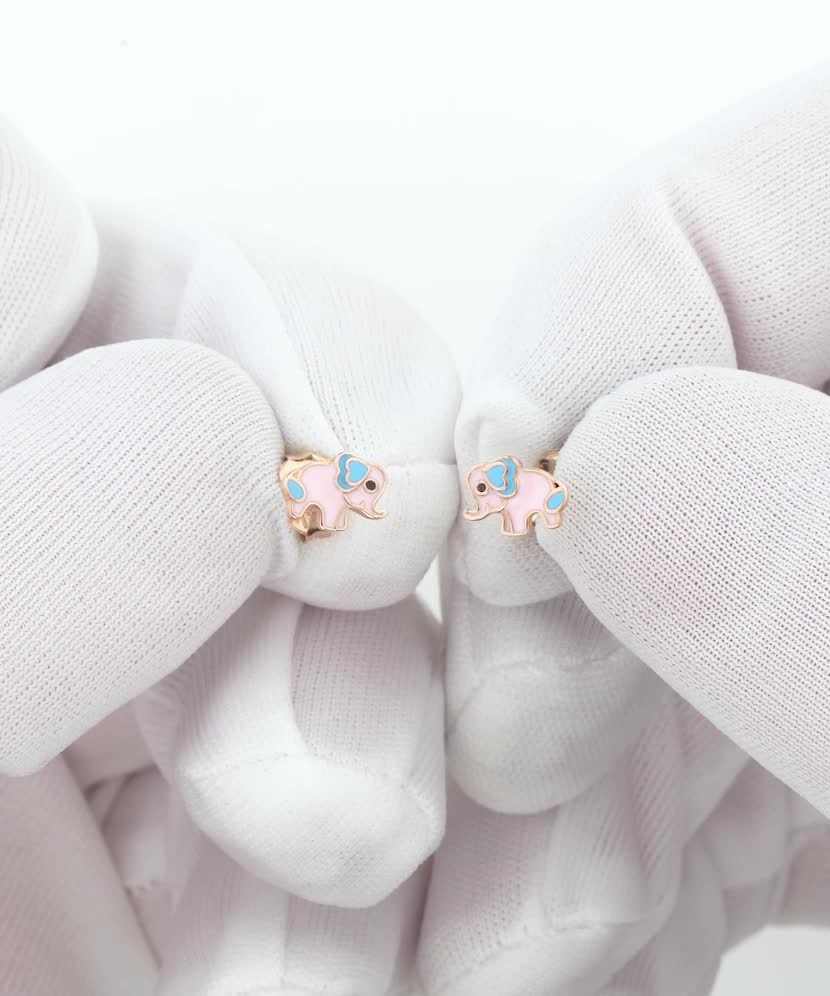 Gold earrings with enamel