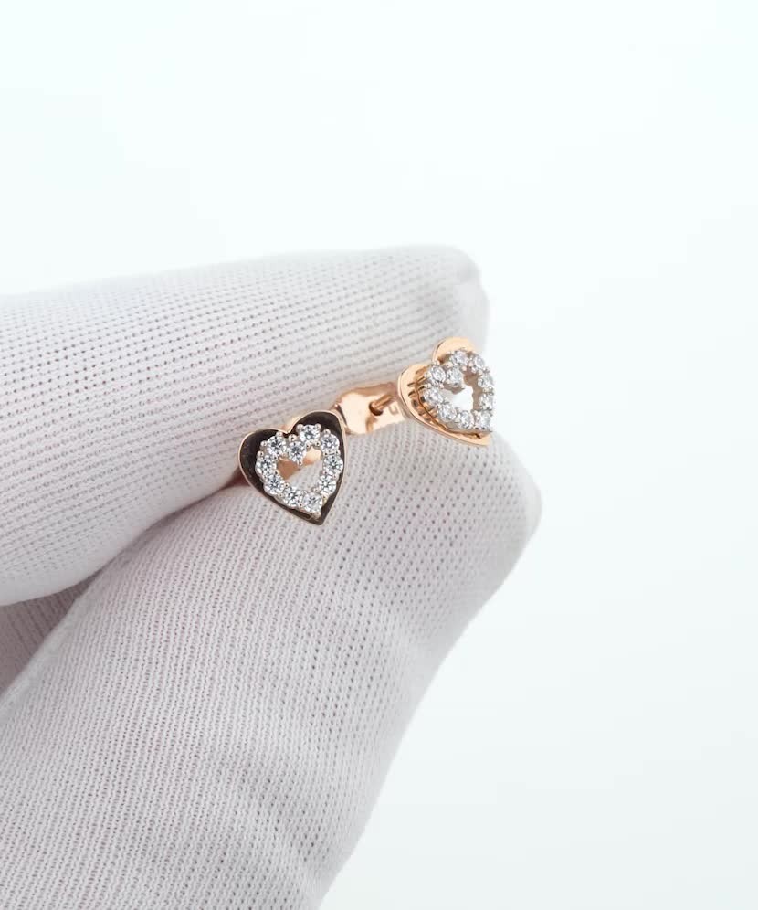 Gold earrings with zircons "heart"