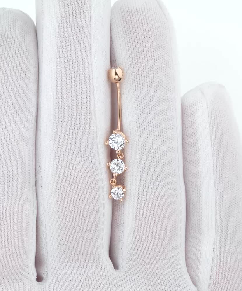 Gold Belly Button Ring with zircons