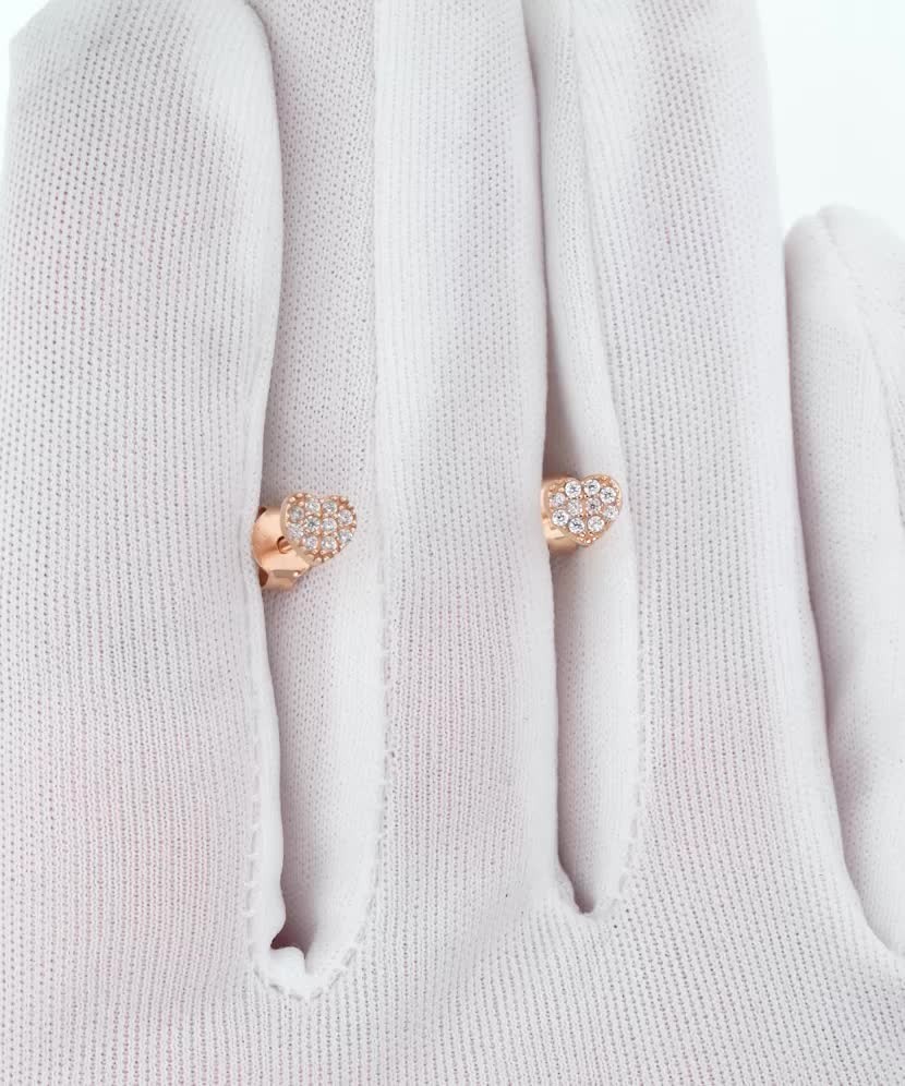 Gold earrings with zircons "hearts"