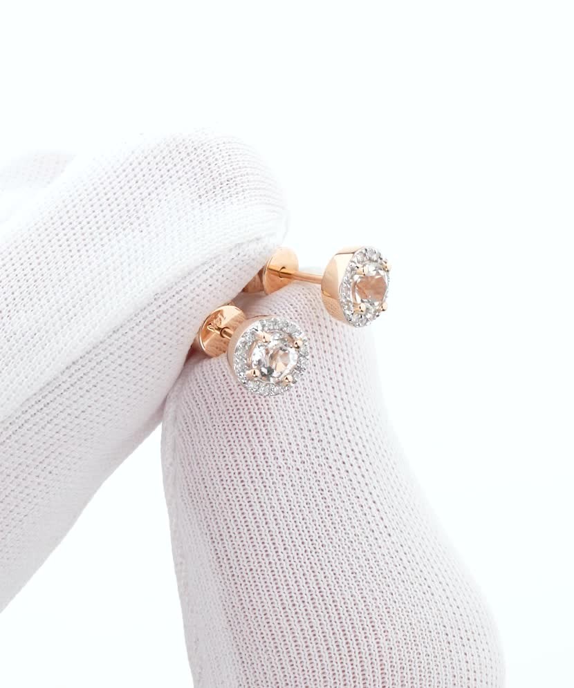 Gold earrings with diamonds and clear topaz