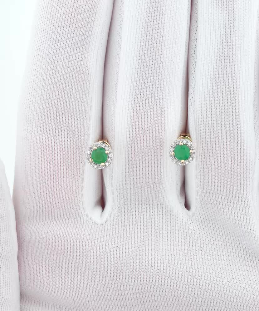 Yellow gold earrings with diamonds and emeralds