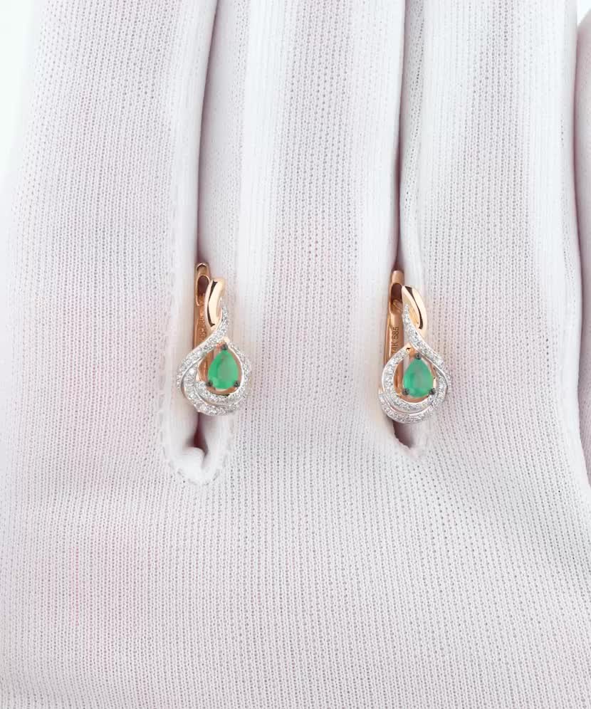 Gold earrings with emeralds and diamonds