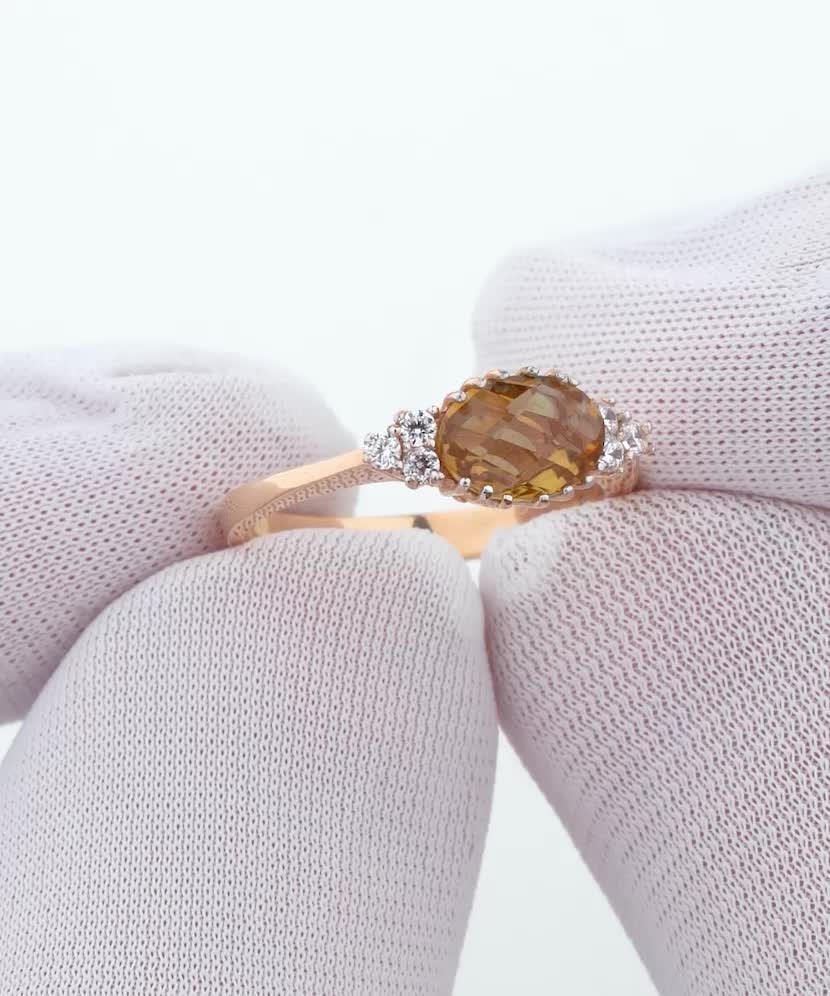 Gold ring with sultanite and zircons