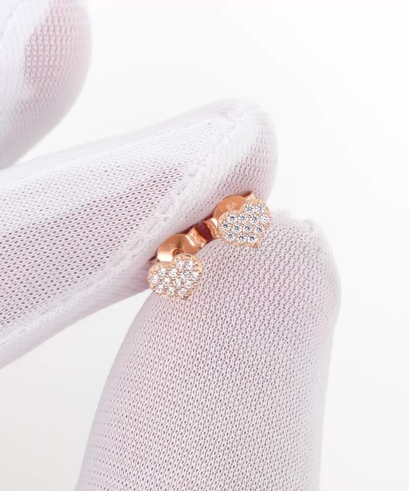 Gold earrings with zircons "hearts"