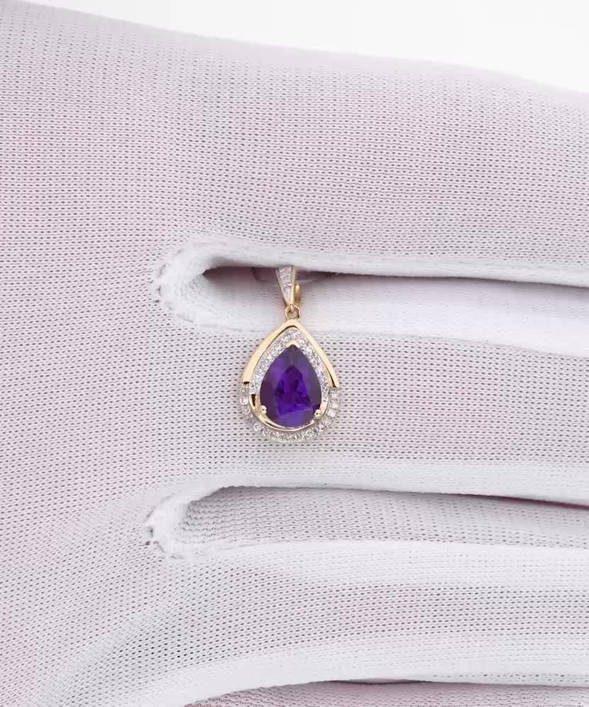 Keltakultainen riipus ametistilla ja timanteilla