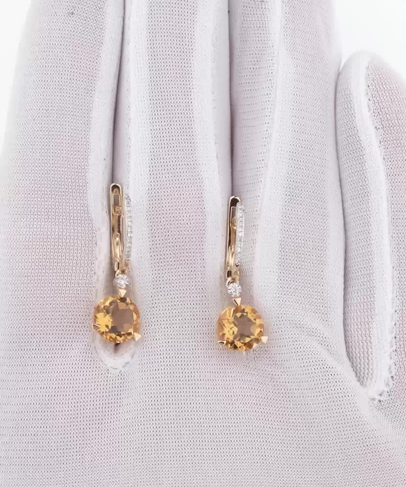 Yellow gold earrings with citrine and diamonds