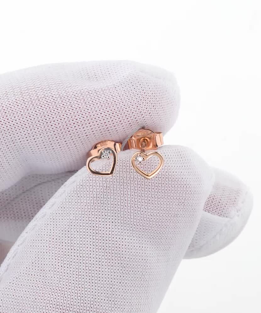 Gold earrings with diamonds "Heart"