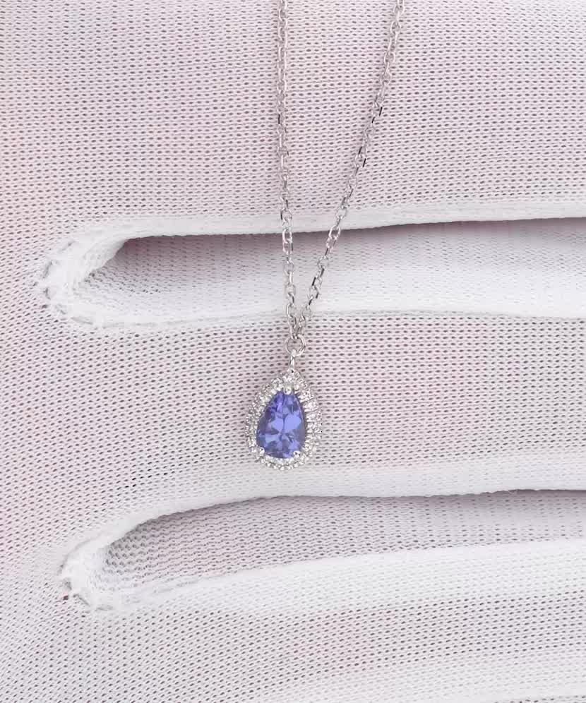 Valkokultaketju tansaniitti- ja timanttiriipuksella