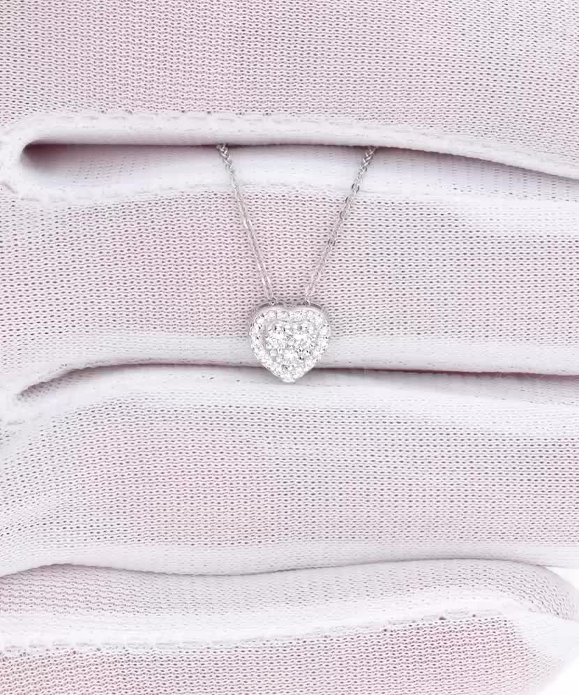 Valkokultaketju timanttiriipuksella "sydän"