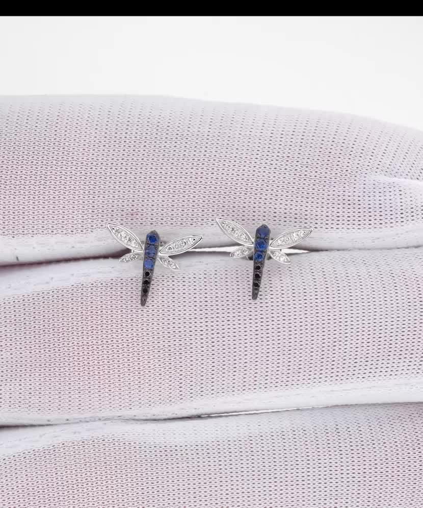 White gold earrings with sapphires, black diamonds and diamonds