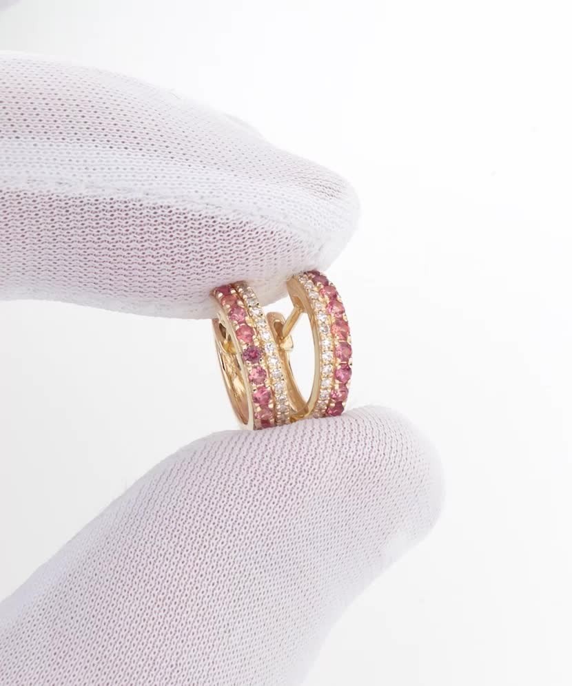 Yellow gold earrings with orange sapphires and diamonds