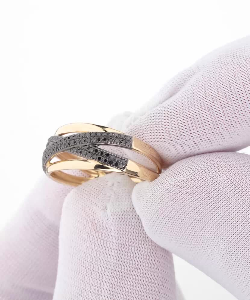 Yellow gold ring with black diamonds
