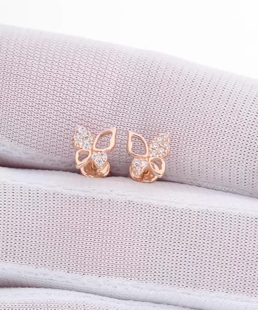 Gold earrings with zircons "Butterflies"