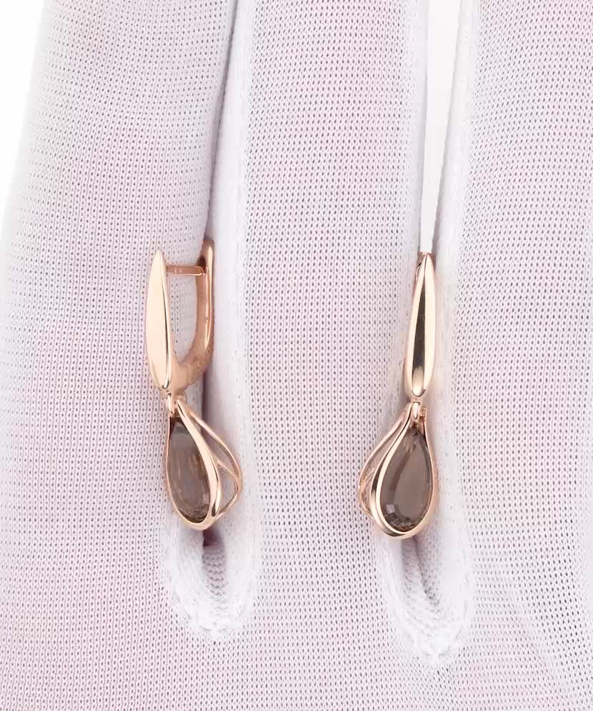 Gold earrings with smoky quartzes