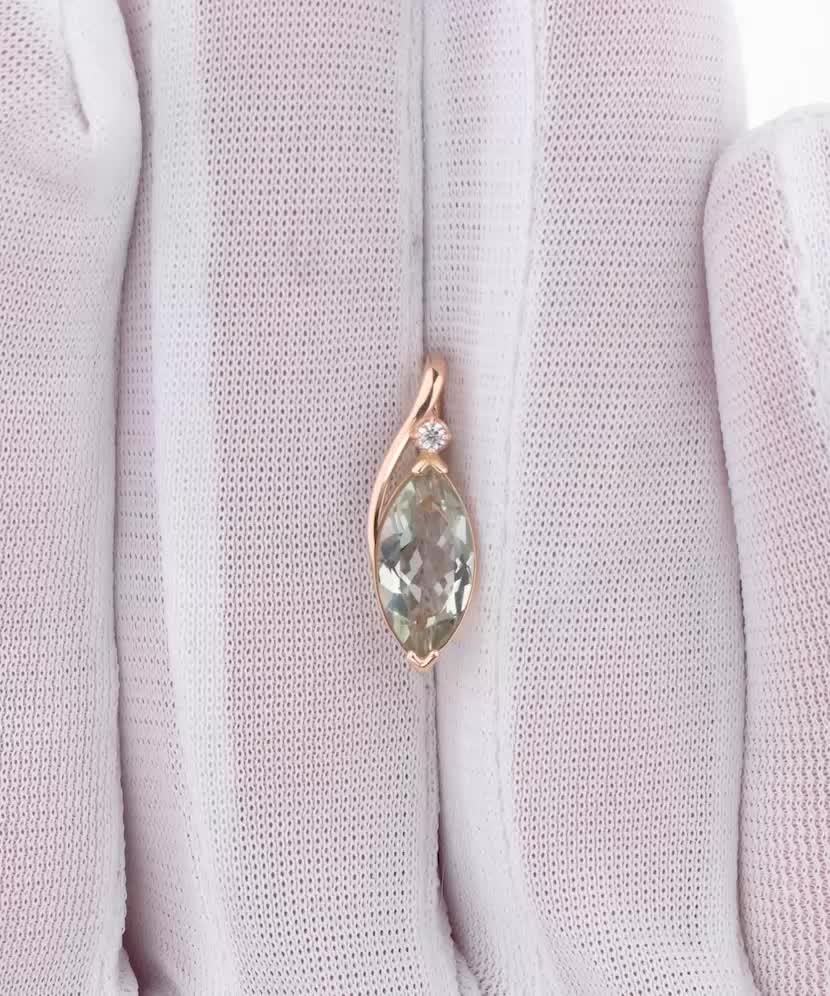 Gold pendant with green amethyst and diamond