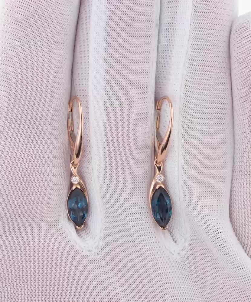 Gold earrings with London topazes and diamonds