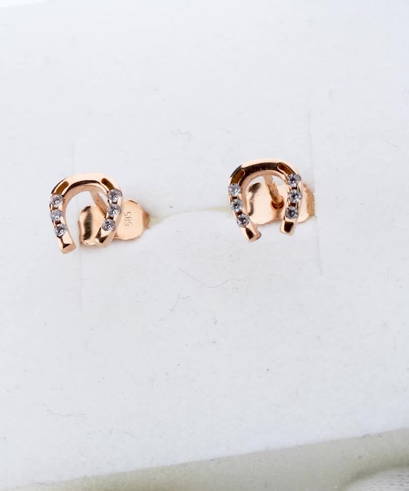Gold earrings with zircons "horseshoe"