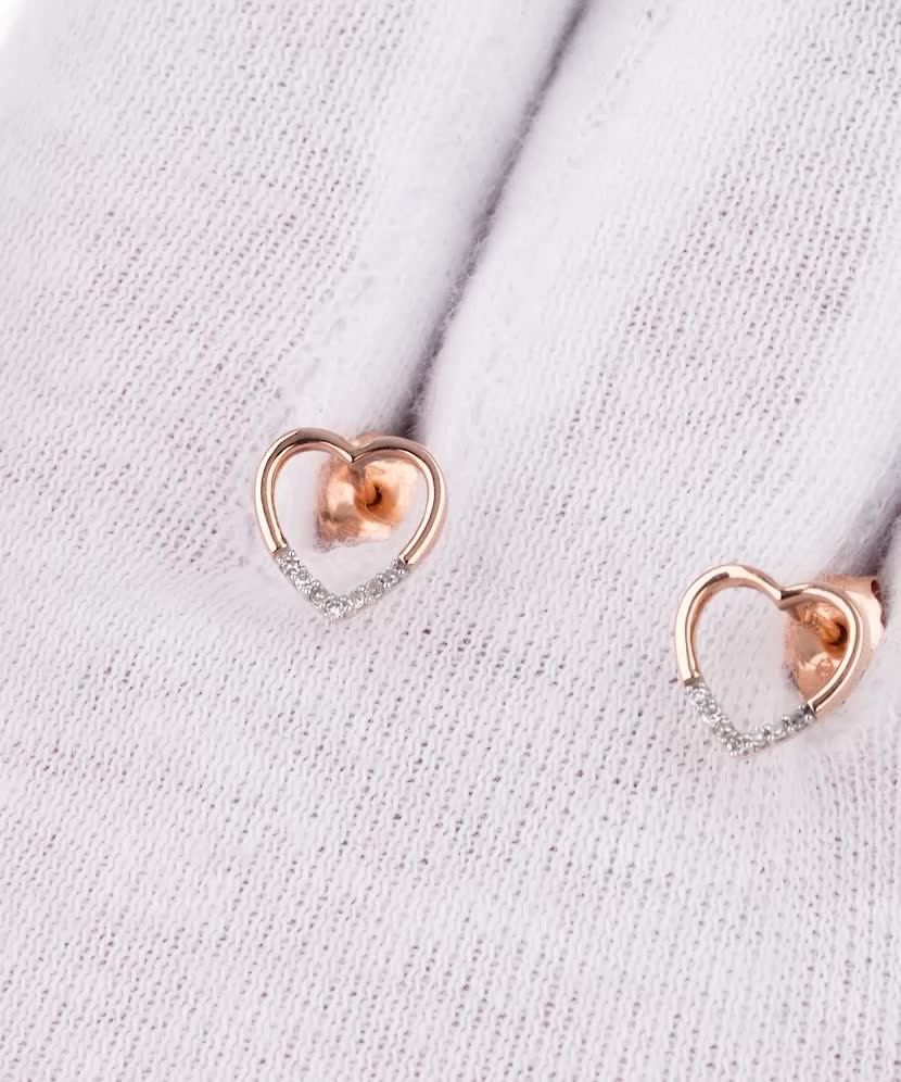 Gold earrings with diamonds "Heart"