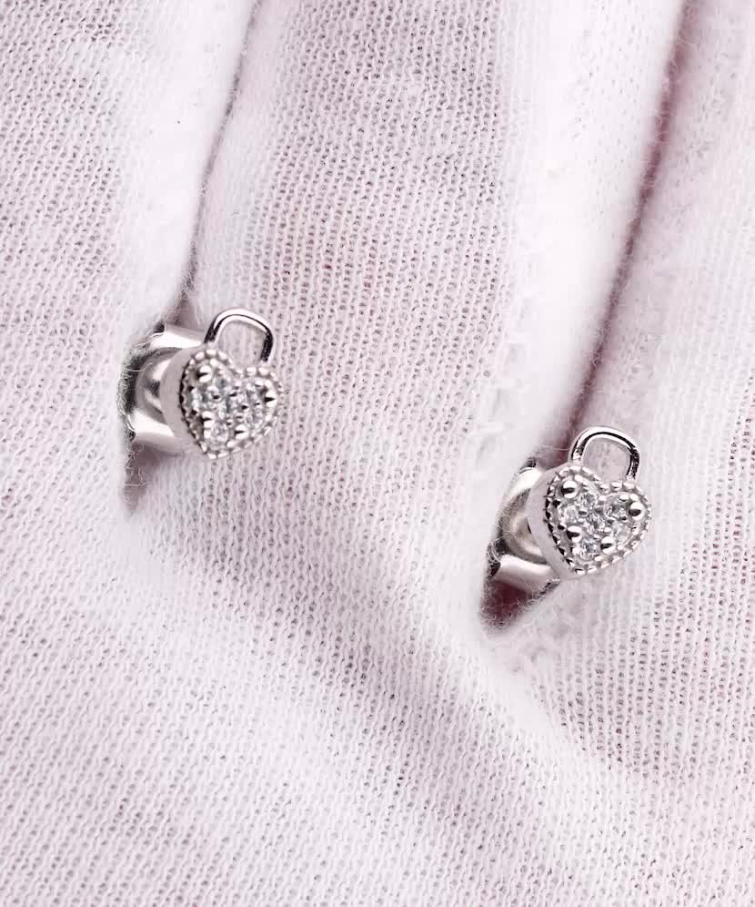 Sterling silver earrings with zircons "Heart"