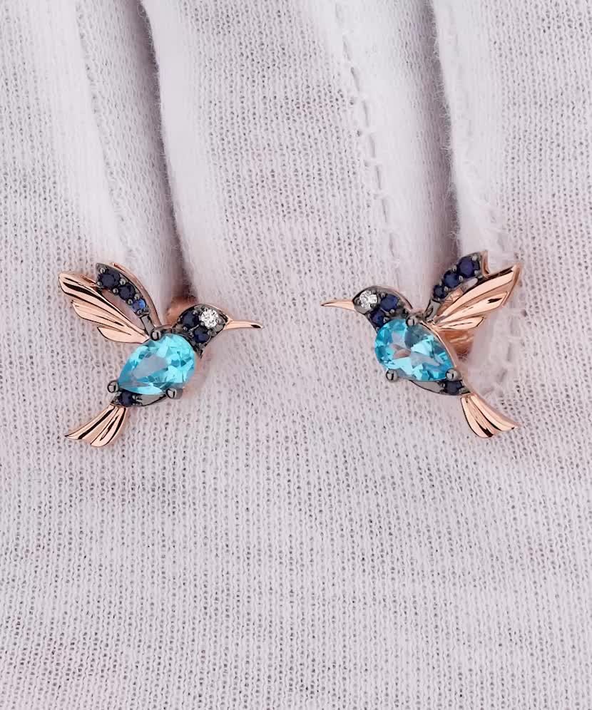 Gold earrings with topazes, sapphires and diamonds