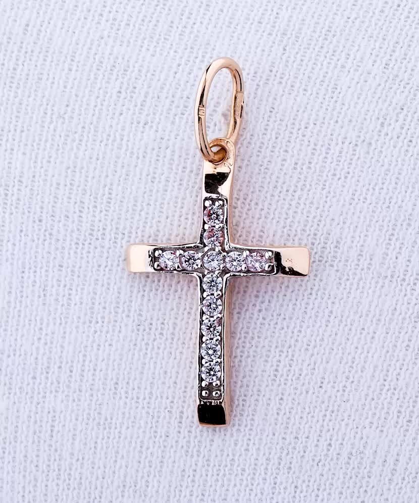 Gold pendant with zircons "cross"