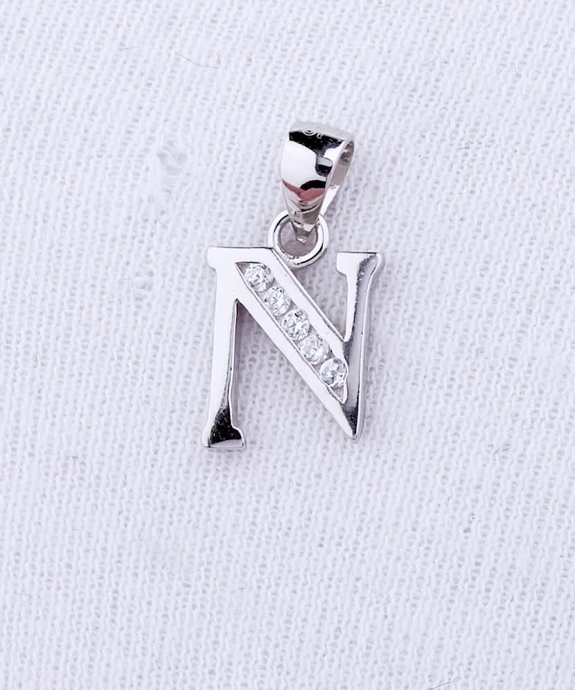 Sterling silver pendant with zircons Letter N