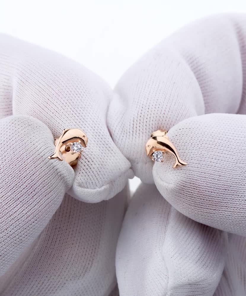 Auksiniai auskarai su cirkoniais "Delfinas"  - Goldinga