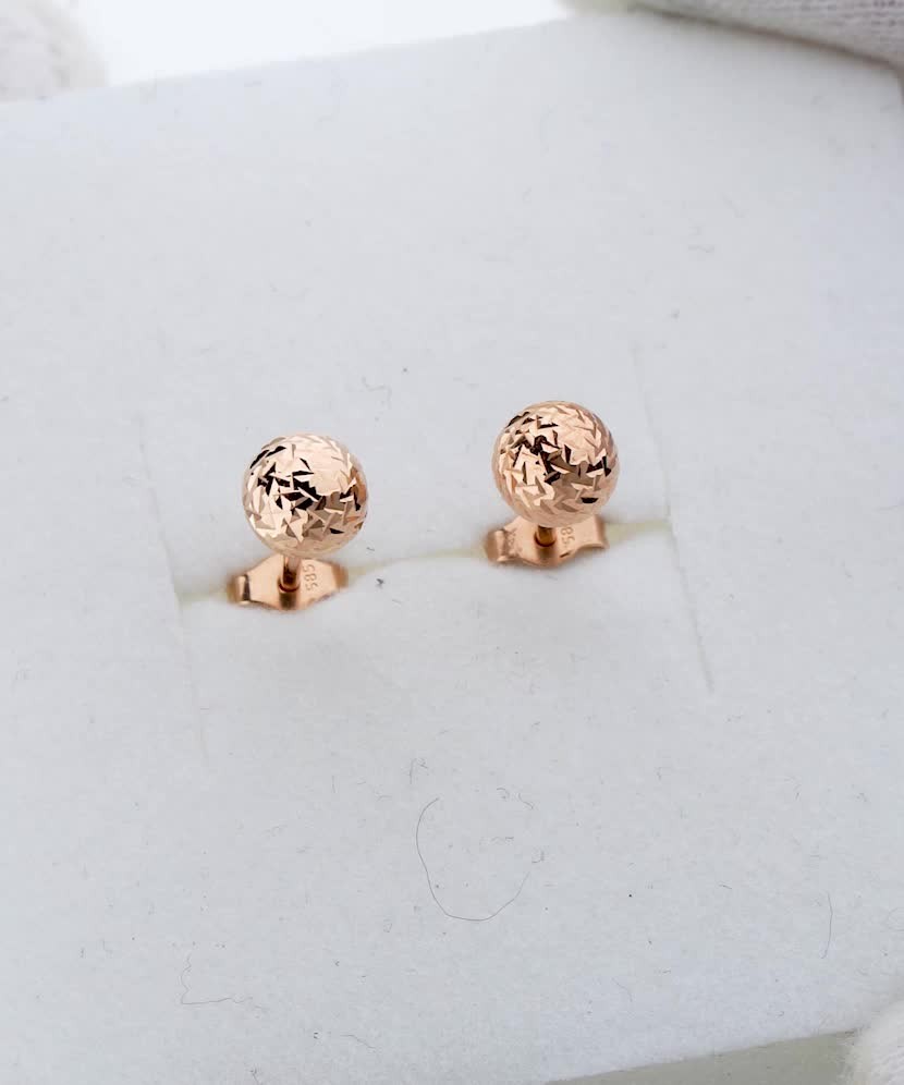 Engraved Gold  Earrings "Bubbles" 5mm