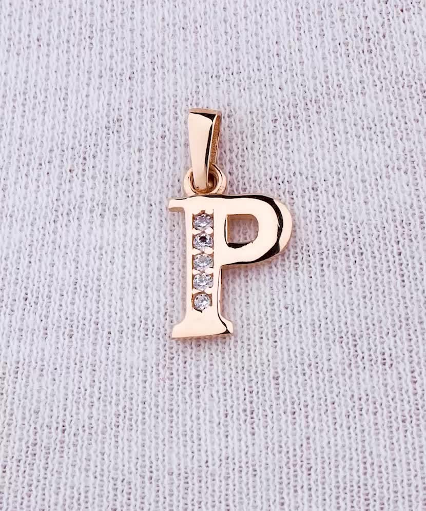 Gold pendant with zircons Letter P