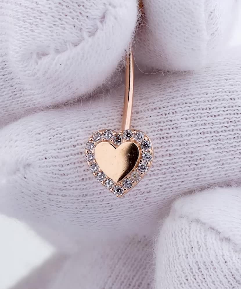 Gold Belly Button Ring with zirconium "Heart"