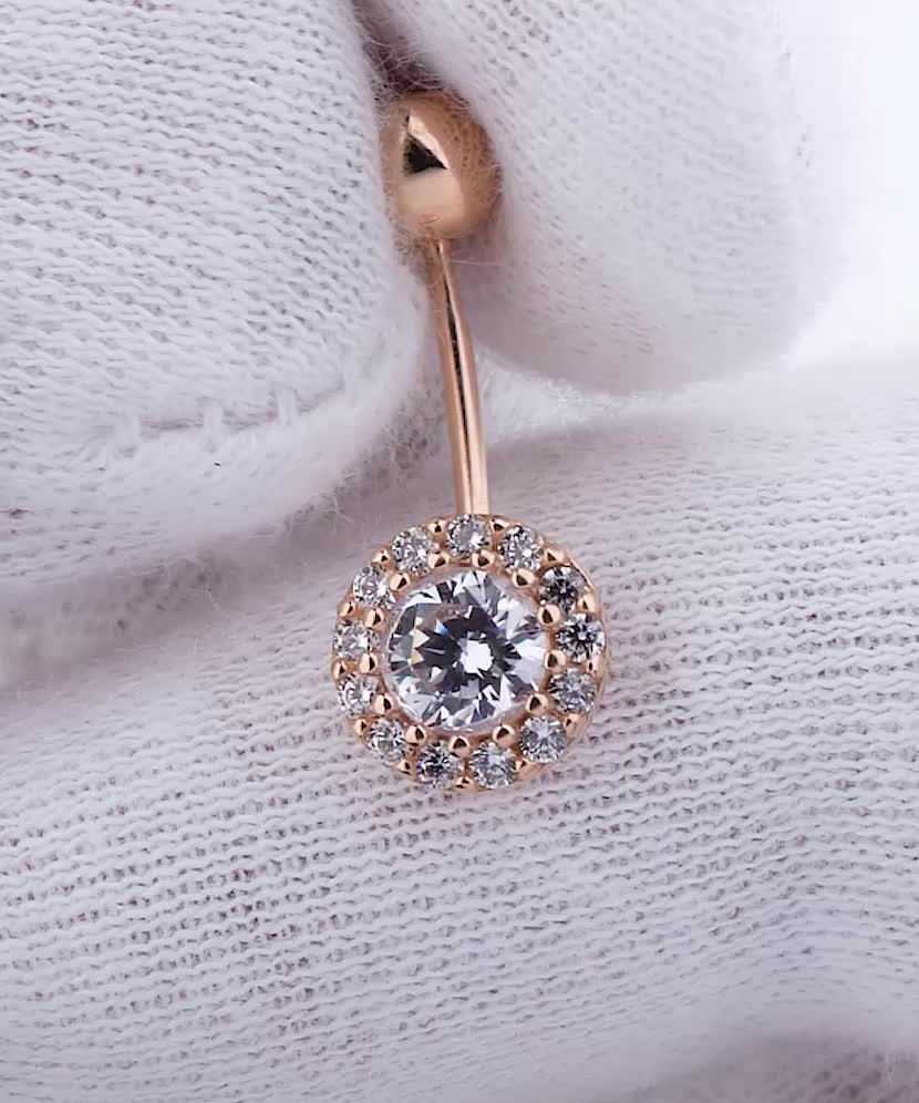 Gold Belly Button Ring with zirconium