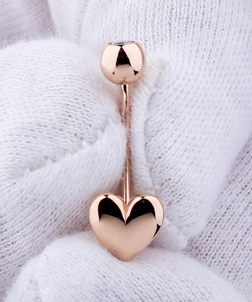 Gold Belly Button Ring with zirconium"Heart"