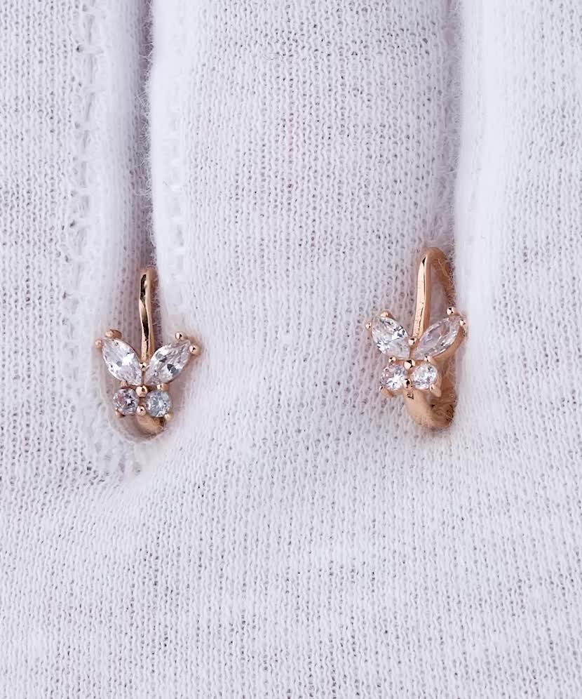 Gold children's earrings with zircons "butterfly"