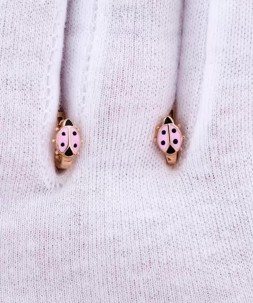 Gold children's earrings with enamel "Boružėlės"