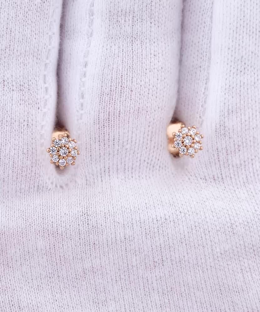 Gold earrings with zircons "Flowers"