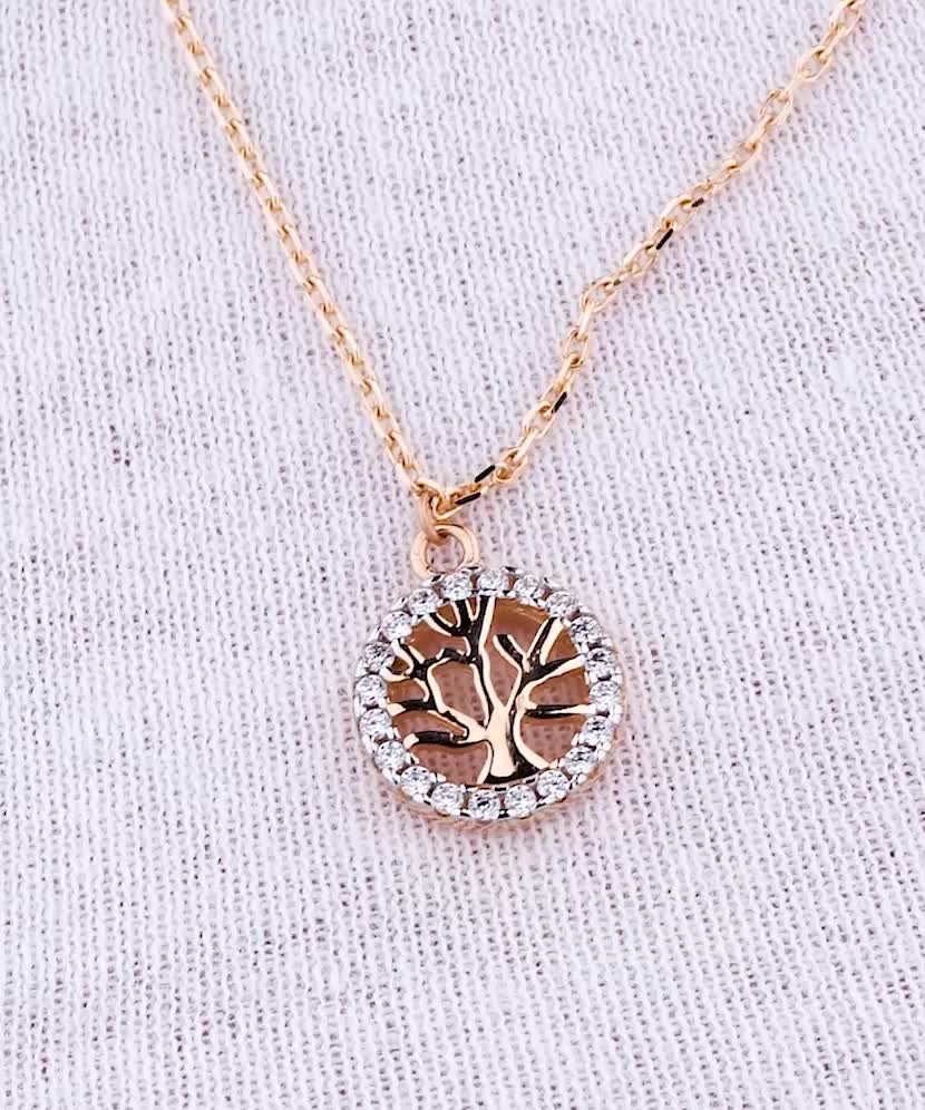 Gold chain with zirconium pendant "Tree of Life"