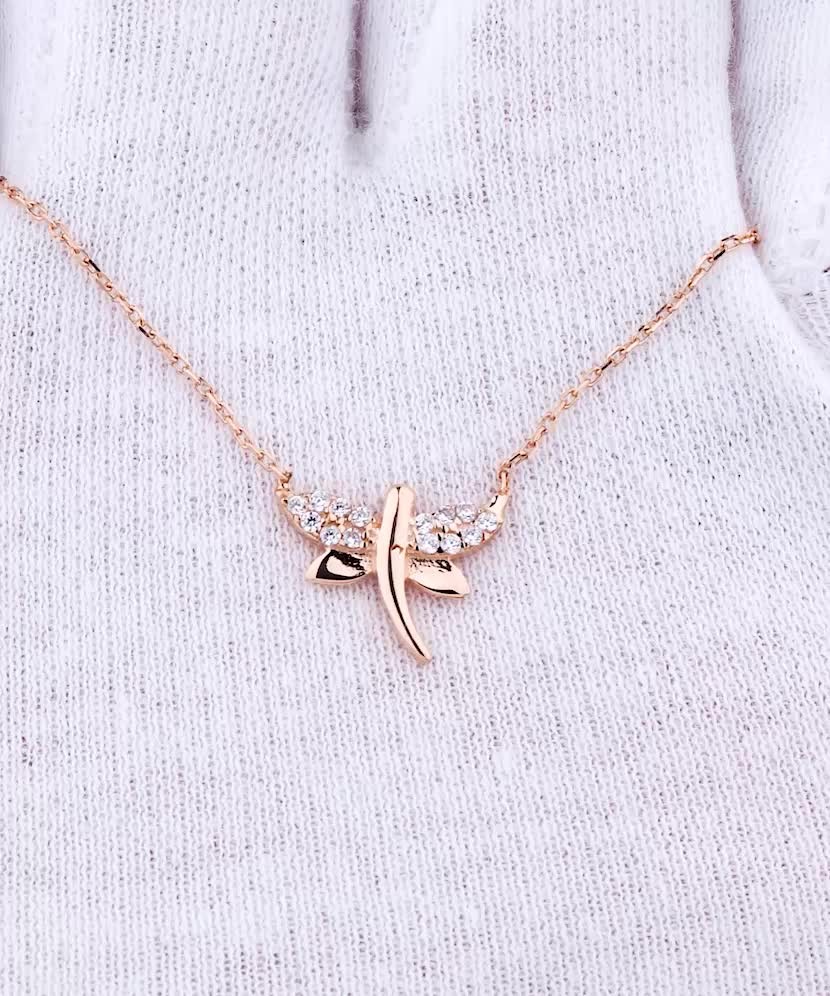 Gold chain with zirconium pendant "Dragonfly"